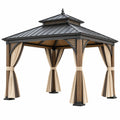 Gartenpavillon 300 x 300 x 300 cm aus Metall in Schwarz Beige mit Vorhängen und festem Dach