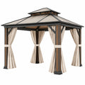 Gartenpavillon 300 x 300 cm aus Metall in Schwarz Beige mit Vorhängen und Doppeldach