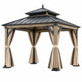 Gartenpavillon 300 x 300 x 320 cm aus Holz und Metall in Natur/Schwarz mit Vorhängen