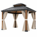 Gartenpavillon 300 x 300 cm Metall in Holzoptik Beige Vorhänge Dach mit Lüftungsaufsatz