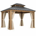 Gartenpavillon 400 x 400 x 320 cm Holz Metall Beige Anthrazit mit Vorhängen