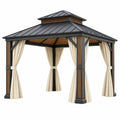 Pavillon 300 x 300 x 320 cm Metall Schwarz Braun mit Vorhängen für Garten