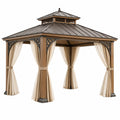 Gartenpavillon 300 x 300 x 300 cm in Braun Beige mit Metallrahmen und Vorhängen