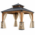 Gartenpavillon 360 x 360 x 360 cm aus Holz mit Metall Dach und Vorhängen