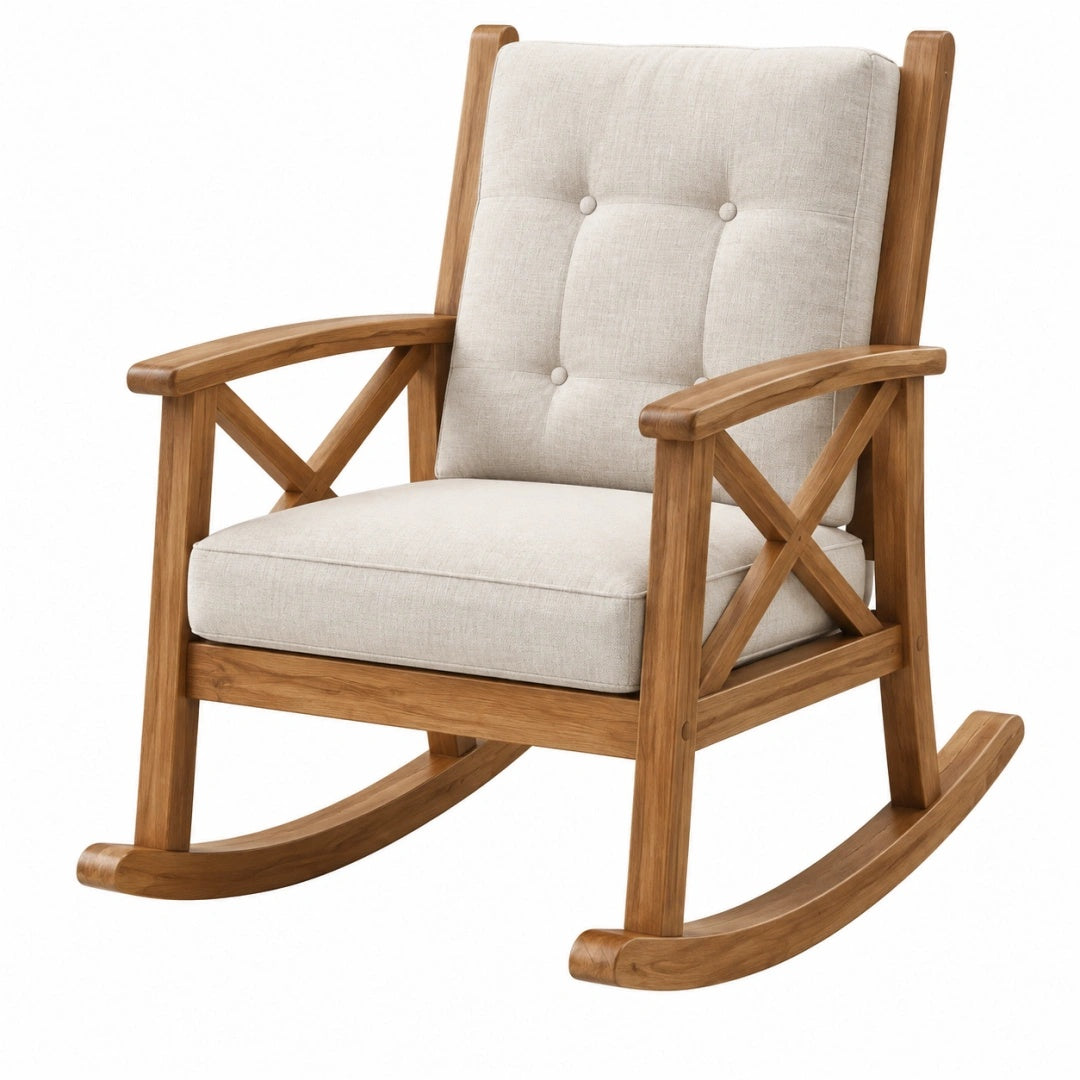 Schaukelstuhl 70 x 95 x 105 cm Holz Naturholz Beige gepolstert Landhausstil