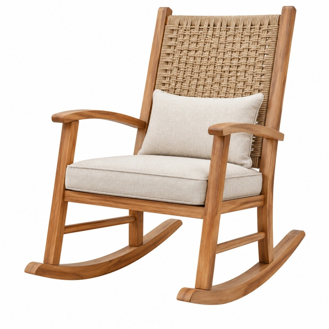 Schaukelstuhl 95 x 70 x 110 cm Holz Naturfaser Beige mit Sitzpolster