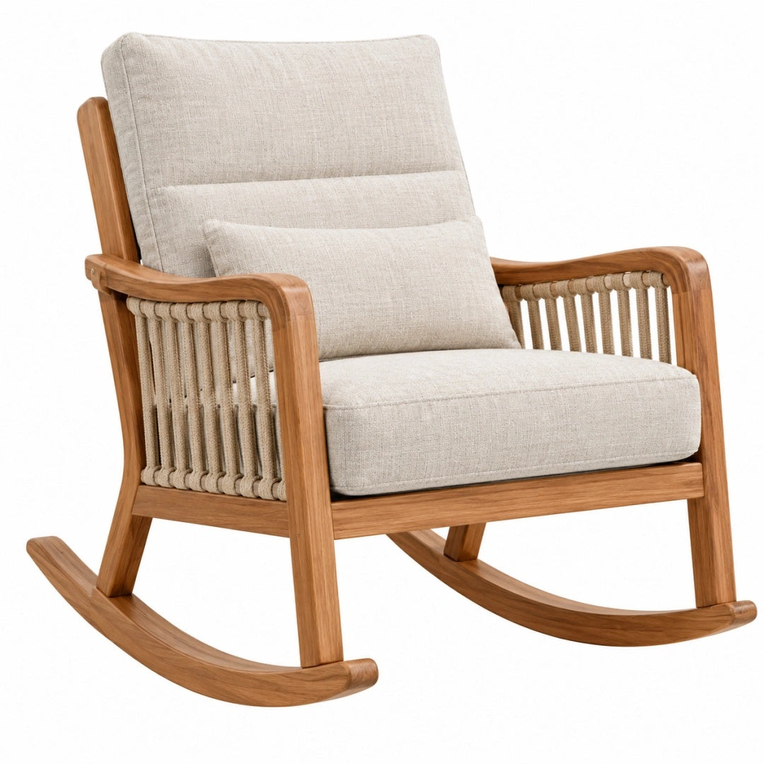 Schaukelstuhl 70 x 92 x 98 cm Holz Beige mit Polsterung und Seilbespannung