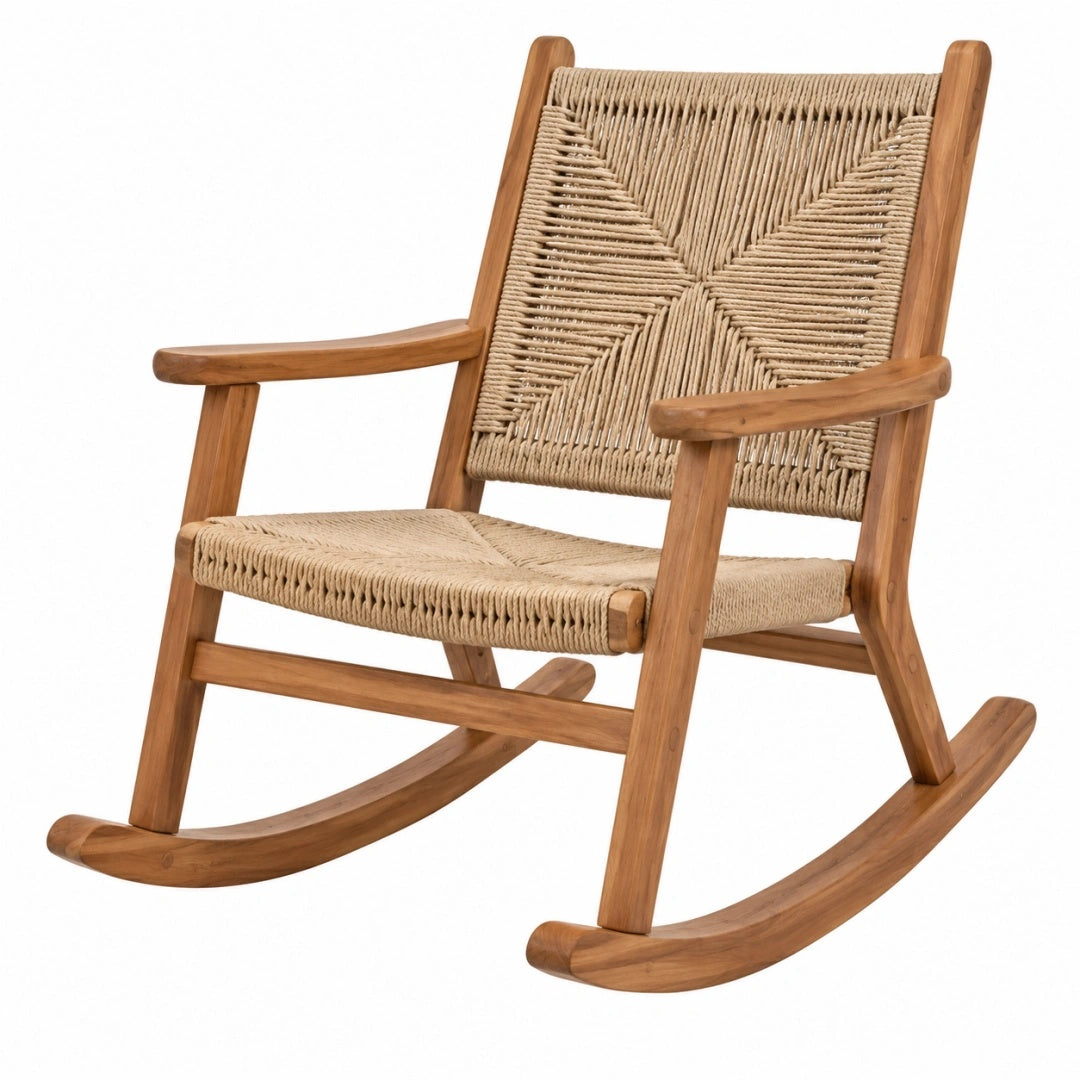 Schaukelstuhl 70 x 100 x 105 cm aus Holz und Seilgeflecht Naturbraun im Boho-Stil