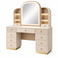 Schminktisch 140 x 50 x 160 cm aus Holzwerkstoff in Creme mit Spiegel und Beleuchtung