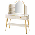 Schminktisch 100 x 45 x 150 cm Weiß Gold MDF mit Spiegel Schubladen Modern
