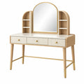 Schminktisch 100 x 45 x 145 cm aus Holzwerkstoff in Beige Weiß mit Spiegel und Ablagen