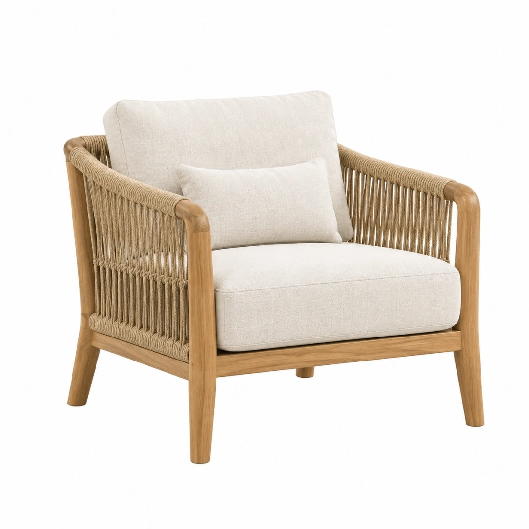 Sessel 76 x 82 x 82 cm Holz Textilseil Beige Natur Skandinavischer Loungesessel
