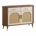 Sideboard 120 x 40 x 85 cm aus Holz in Nussbraun und Beige mit Rattangeflecht im Retro-Stil