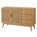 Sideboard 140 x 40 x 80 cm Holz Natur mit Rattan und 3 Schubladen