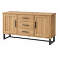 Sideboard 160 x 45 x 85 cm Holz Eiche Schwarz mit Metallgestell und 3 Schubladen