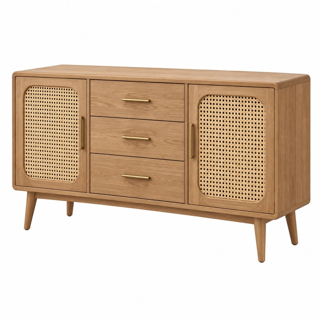 Sideboard 160 x 40 x 80 cm Holz Natur Rattangeflecht Stauraum im Retro Stil