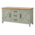 Sideboard 140 x 40 x 85 cm aus Holz in Salbeigrün mit Naturholzplatte im Landhausstil