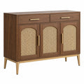 Sideboard 120 x 40 x 90 cm Holzwerkstoff Walnussbraun mit Rattanoptik und Metallfüßen