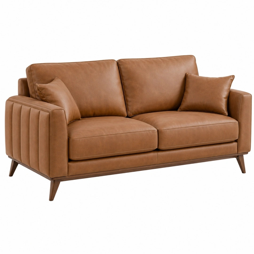 2-Sitzer Sofa 180 cm braunes Leder mit Holzfüßen im modernen Stil