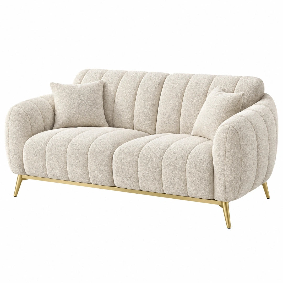 2-Sitzer Sofa 180 x 88 x 78 cm in Creme mit Bouclé-Bezug und Metallfüßen im modernen Stil
