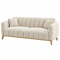 Sofa 220 x 90 x 85 cm Creme Textilbezug mit Holzfüßen - Gepolstertes Wohnzimmermöbel