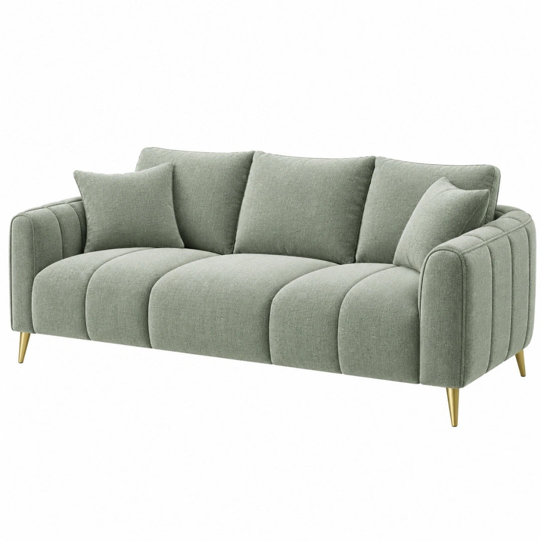 3-Sitzer Sofa 220 x 92 x 88 cm aus Textil in Salbeigrün mit Metallfüßen im modernen Stil